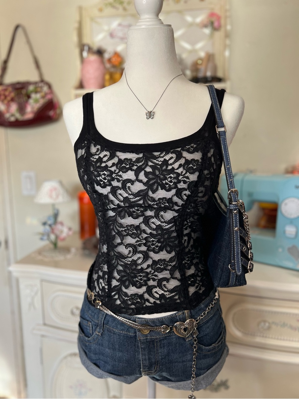Victoria's Secret Black Floral Lace Camisole Tank